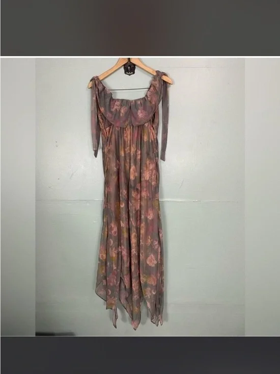 Free People Floral Cowl Neck Midi Dress in Dusty Rose and Gray - Picture 3 of 3